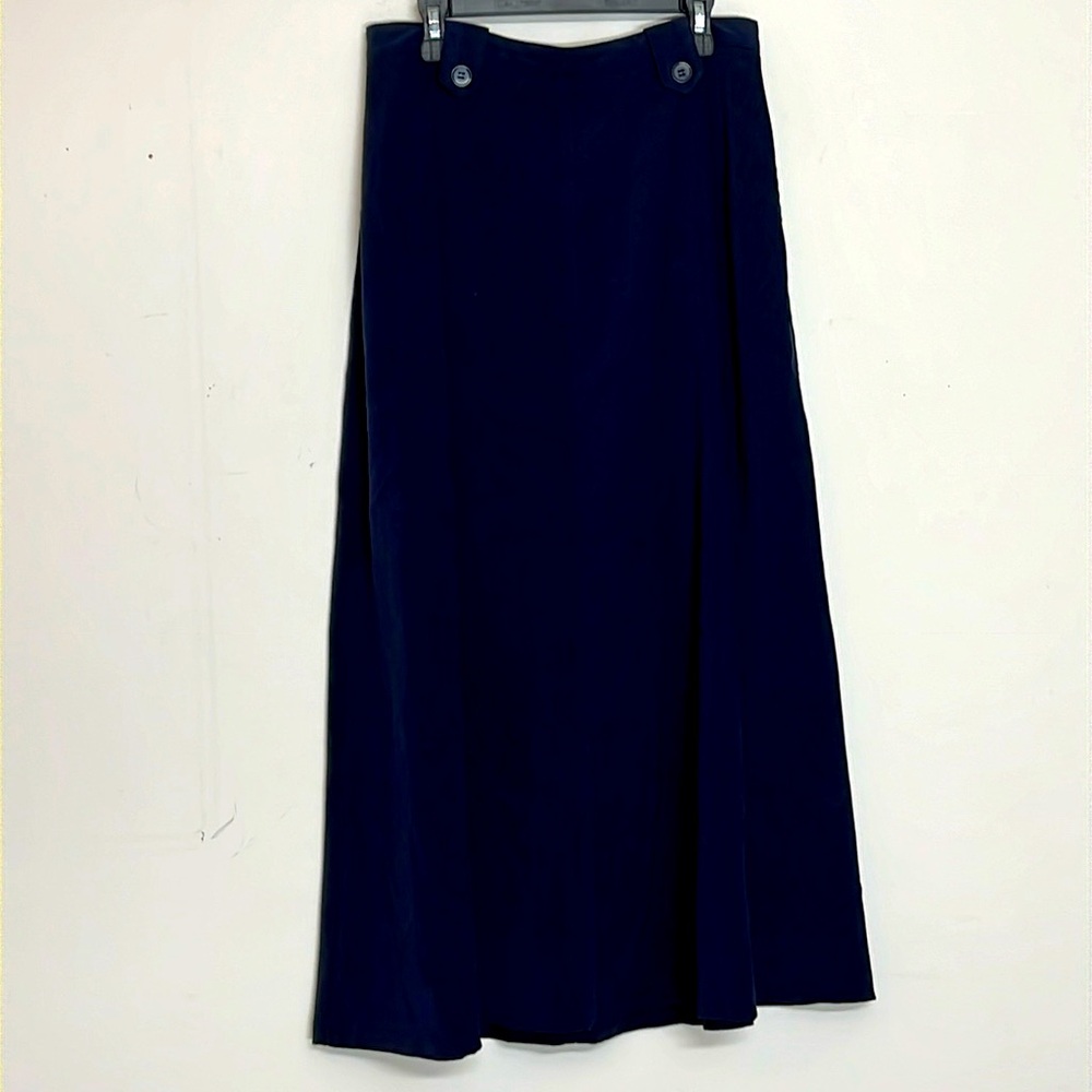 🌞 Coldwater Creek Navy blue lined maxi skirt zips button belt loops 10P